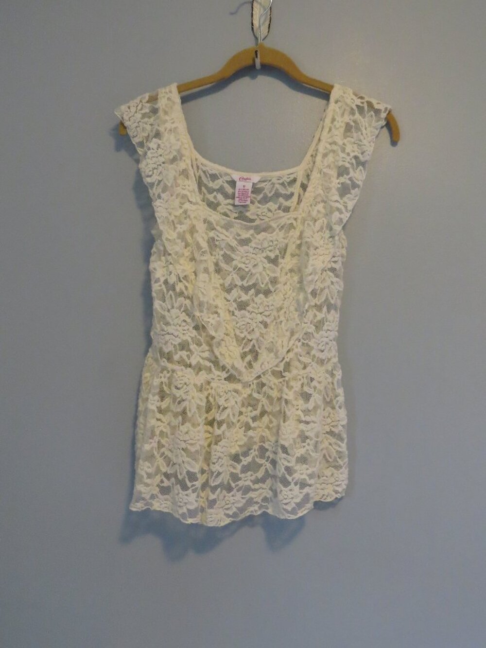 Candies Cream Lace Peplum Ruffle Detail Top Sz S Coquette Fairycore Romantic